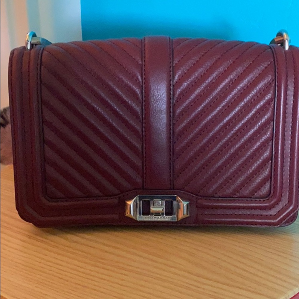 REBECCA MINKOFF LOVE CROSSBODY QUILTED BAG IN WINE